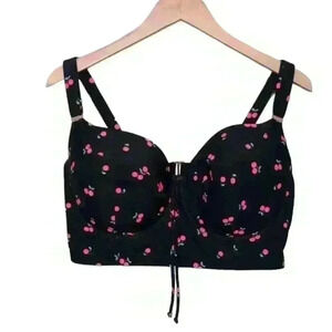 Smart & Sexy Cherry Print Pin Up Style Plus Size Swim Top. Size 42 DD